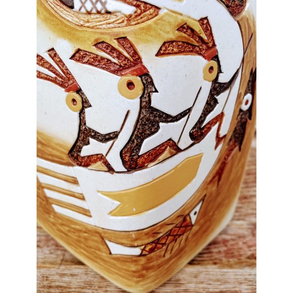 Vintage MCM Picasso Style Two Sided Vase Split Face And Tribal Women Rowing Boat - Picture 4 of 13